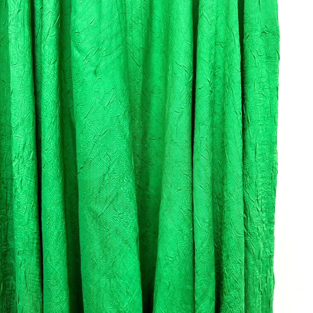 ZARA Airy Full Circle Maxi Skirt Small in Emerald Green Crinkle Elastic Waist - Picture 3 of 7